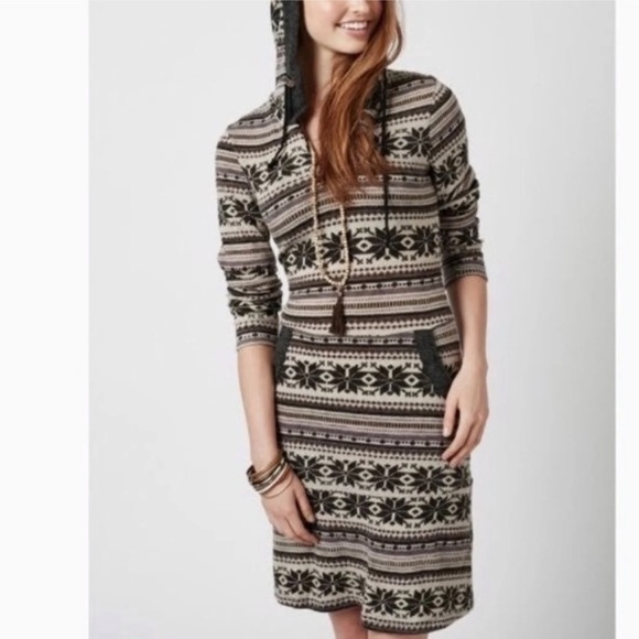 Earthbound Fair Isle Hooded Sweater Knit Dress NEW sz S - Picture 1 of 8